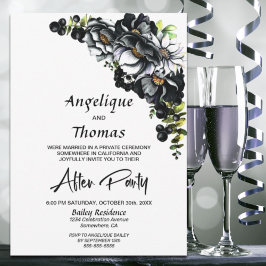 Moody Black Floral Hochzeitsempfang Einladung