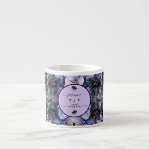 Moody Black Floral Klassische Namen Hochzeitspaar Espressotasse