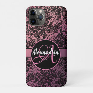 Moody Black Floral on Pink Monogram Case-Mate iPhone Hülle