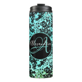 Moody Black Floral on Pink Monogram Thermosbecher