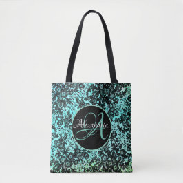 Moody Black Floral on Turquoise Monogram