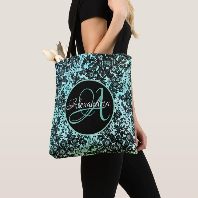 Moody Black Floral on Turquoise Monogram (Von Nahem)