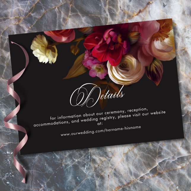 Moody Black Floral Painterly Red Burgundy Wedding Begleitkarte (Moody Black Floral Painterly Red Burgundy Wedding Enclosure Card)
