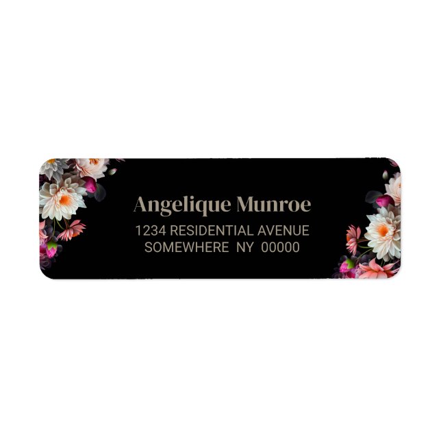 Moody Black Floral Return Address Label (Vorne)