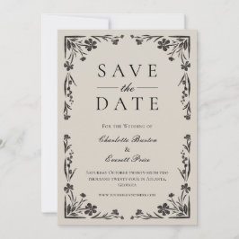 Moody Black Floral Save the Date Einladung