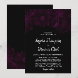 Moody Black Floral Wedding Einladung