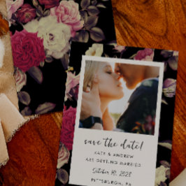 Moody Black Floral Wedding Foto Save the Date