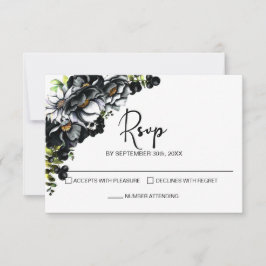 Moody Black Floral Wedding RSVP Karte