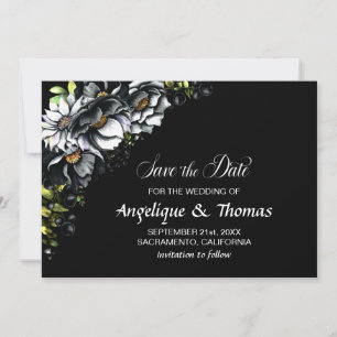 Moody Black Floral Wedding Save The Date