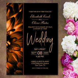 Moody Black Gold Floral Wedding Einladung