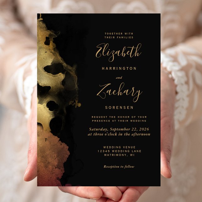 Moody Black Gold Tinte Border Wedding Einladung (Von Creator hochgeladen)