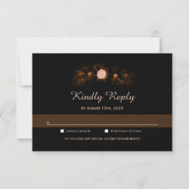 Moody Black mit Burnt Orange Floral Wedding RSVP Karte