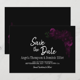 Moody Black mit Pink Floral Wedding Save the Date