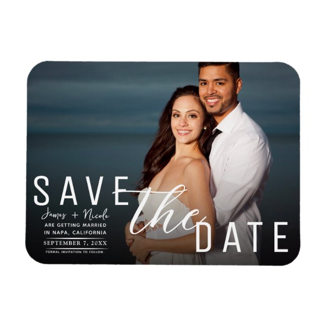 Moody Black Overlay Foto Save the Date Hochzeit Magnet (Horizontal)