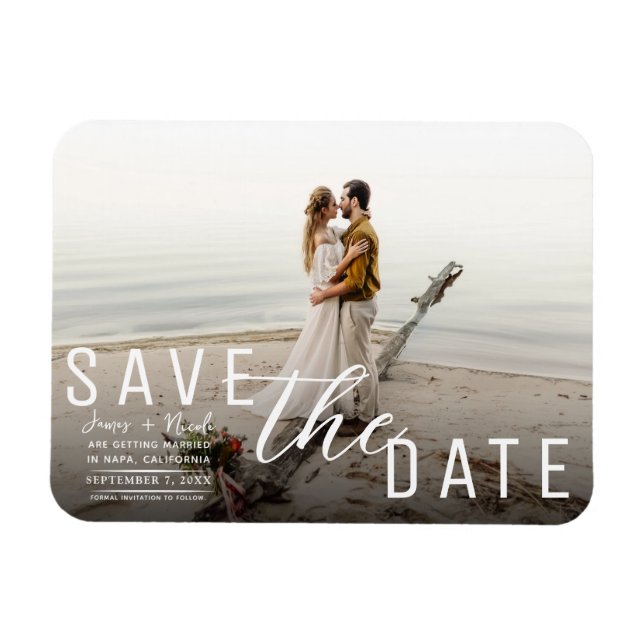 Moody Black Overlay Foto Save the Date Hochzeit Magnet (Horizontal)