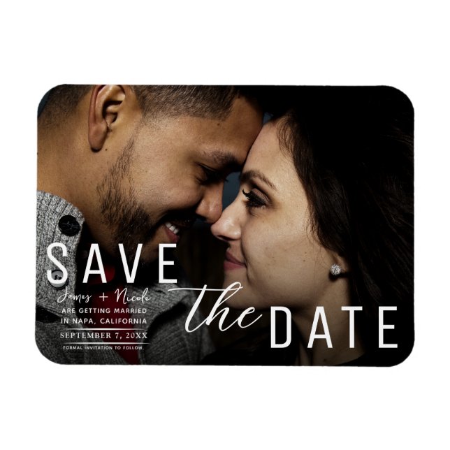 Moody Black Overlay Foto Save the Date Hochzeit Magnet (Horizontal)