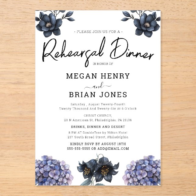 Moody Black Rose Classic Wedding Rehearsal Dinner Acryleinladungen (Vorderseite)