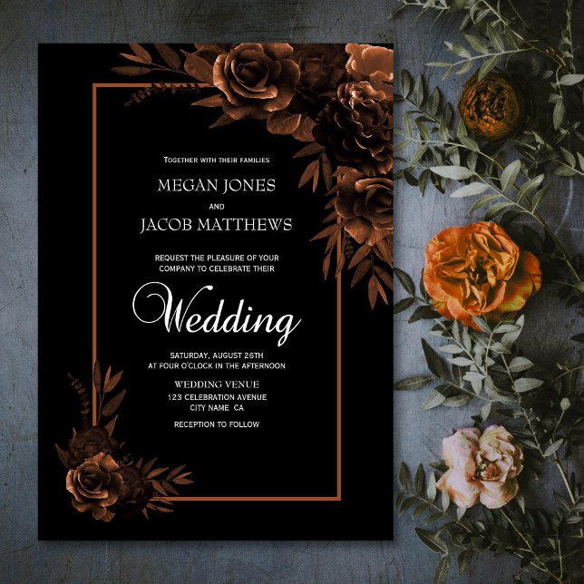 Moody Black und Sepia Floral Wedding Einladung (Von Creator hochgeladen)