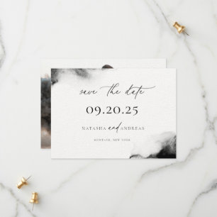Moody Black Watercolor Minimalistische Hochzeitssz Save The Date