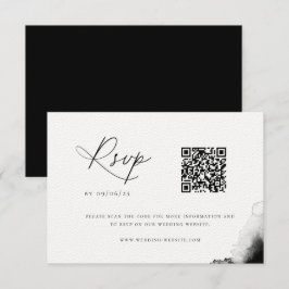 Moody Black Watercolor Wedding QR Code RSVP Card Karte