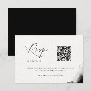 Moody Black Watercolor Wedding QR Code RSVP Card Karte
