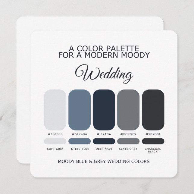Moody Blue and Grey Wedding Color Palette Card Einladung (Vorne/Hinten)
