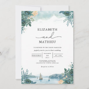 Moody Blue Botanical Floral Wedding Einladung