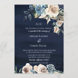 Moody Blue Champagne Floral Wedding Einladung