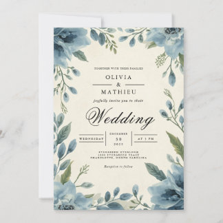 Moody Blue Floral Arch Flourish Wedding Einladung