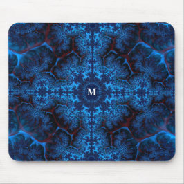 Moody Blue Fraktal Filigree mit Ihrem Monogramm Mousepad