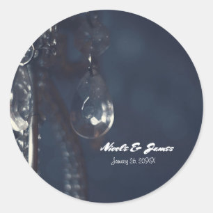 Moody Blue Kristall Elegantes Romantisches Hochzei Runder Aufkleber