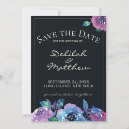 Moody Blue Lila Twilight Floral Save the Date