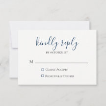 Moody Blue Metallic Wedding RSVP Card