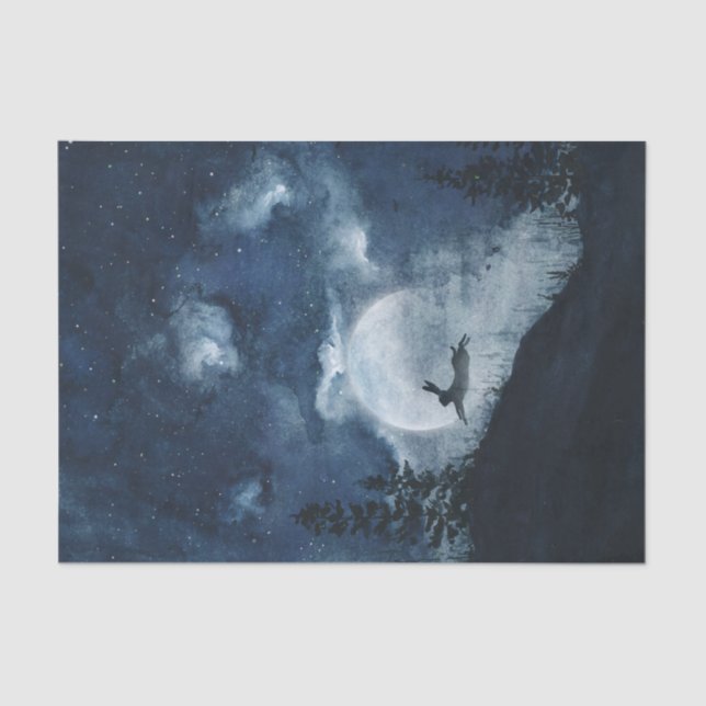 Moody-blue night sky Hase Vollmond Decodipage Seidenpapier (Vorderseite)
