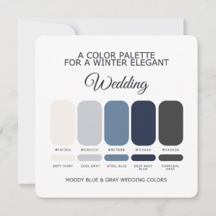 Moody Blue und Gray Hochzeitsfarbpalette Karte
