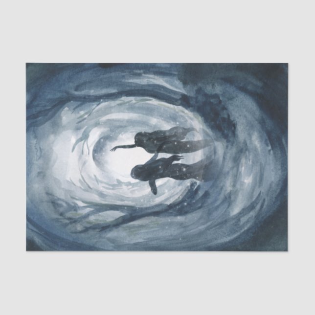 Moody blue watercolor Moon goddesses decoupage Seidenpapier (Vorderseite)