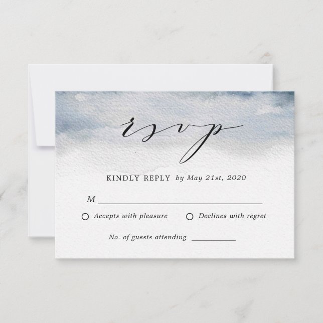 Moody Blue Watercolor Wedding RSVP Antwortkarte (Vorderseite)