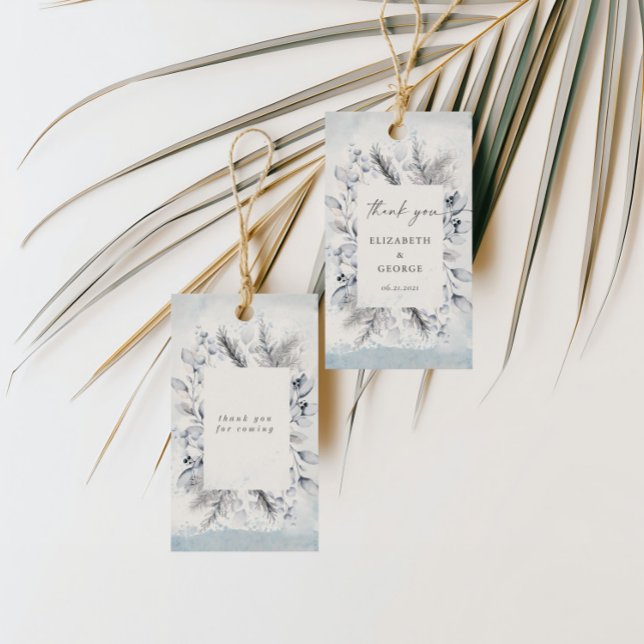 Moody Blue Winter Floral Monogram Wedding Geschenkanhänger (Von Creator hochgeladen)