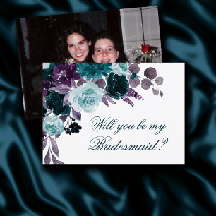 Moody Boho Aquamarin Dark Floral Foto Bridal Gef Einladung