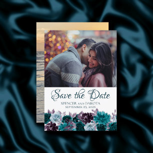 Moody Boho   Aquamarin Türkisfarbenes Lila Floral  Save The Date