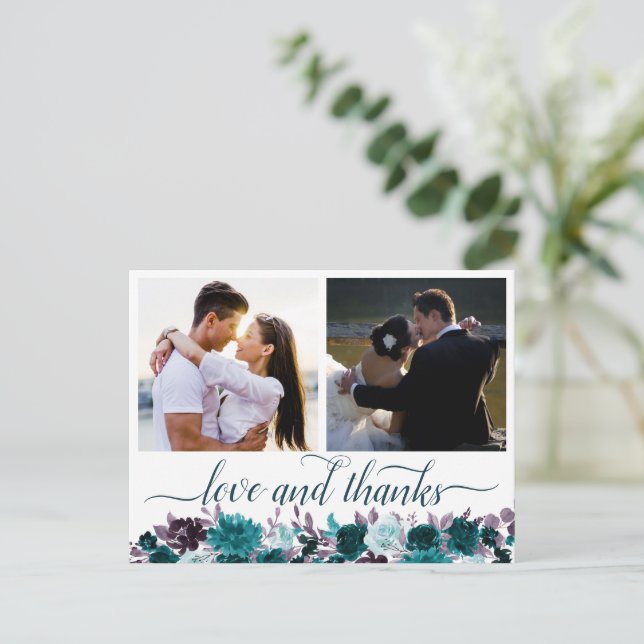 Moody Boho | Aquamarin und Lila 2 Foto Vielen Dank Postkarte (Stehend Vorderseite)