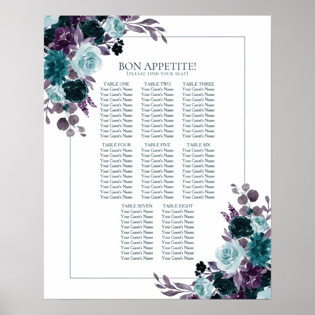 Moody Boho | Aquamarine und Lila 10 Sitzplakette Poster (Vorne)