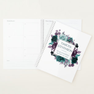 Moody Boho Aquamarine und Lila Dunkelblume Planer