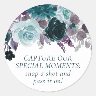 Moody Boho Aquamarine und Lila Einwegkamera Runder Aufkleber