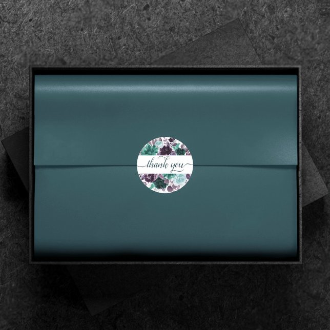 Moody Boho | Aquamarine und Lila Rose Blumendanke Runder Aufkleber (Von Creator hochgeladen)