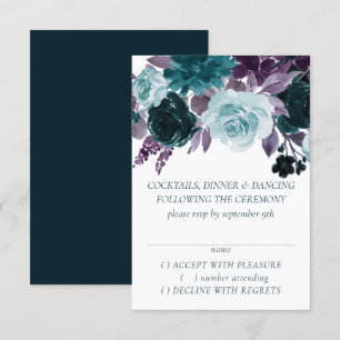 Moody Boho   Aquamarine und Lila Rose Eggplant RSVP Karte
