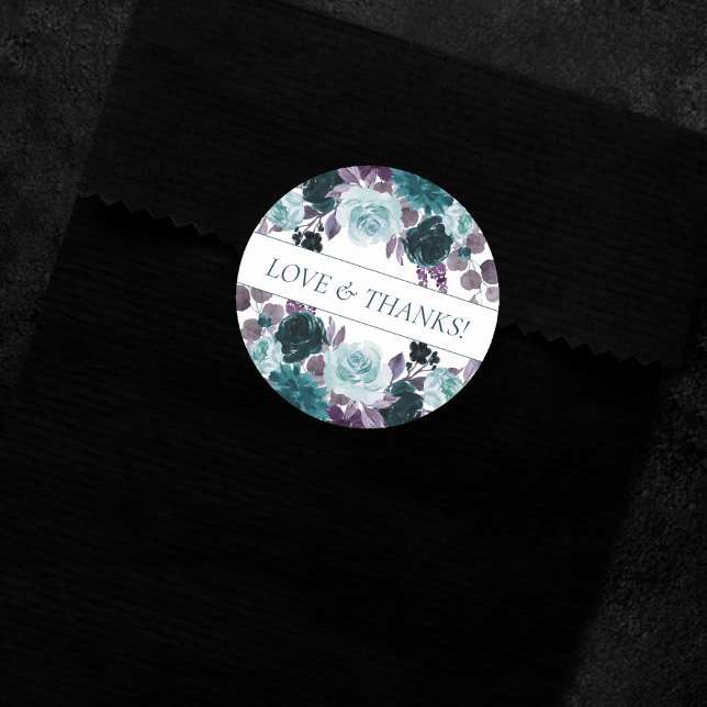 Moody Boho | Aquamarine und Lila Rose von Eggplant Runder Aufkleber (Von Creator hochgeladen)