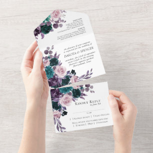Moody Boho   Aubergine Violett Dunkle Florale Dame All In One Einladung