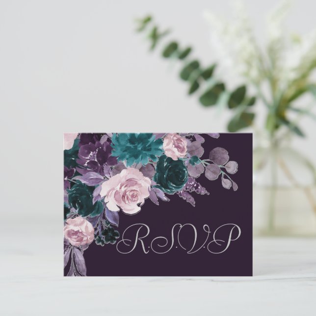 Moody Boho | Dark Eggplant Lila Aquamarine Entree  Postkarte (Stehend Vorderseite)