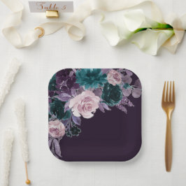 Moody Boho | Dark Eggplant Lila und Aquamarin Bouq Pappteller